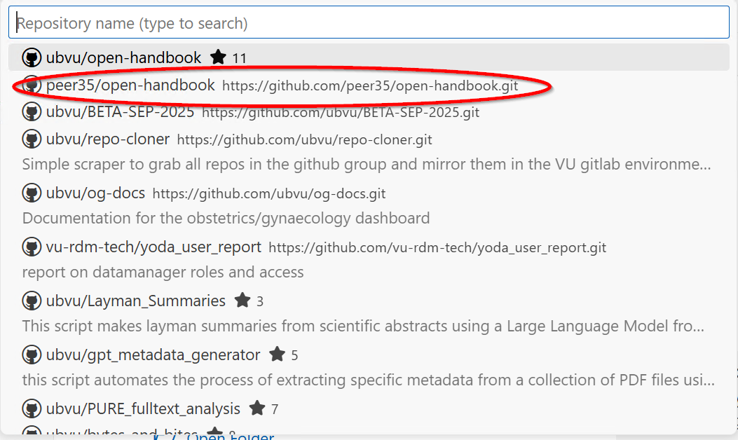 Select Forked repository